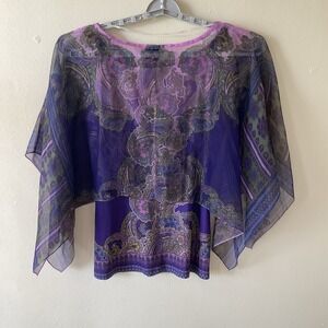 Covington ‎ Sheer Paisley Print 2 PIECE CHIFFON Layered Boho Top L Purple